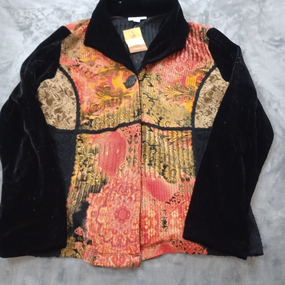 Coldwater Creek Blazer Jacket Cape Womens Size Medium Art to Wear Velvet Sleeves